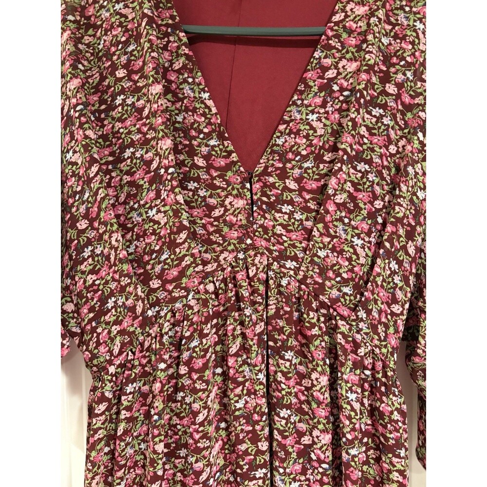 Entro Women's Floral Print Maxi Dress Size Small Burgundy Fall Boho Cottagecore - Picture 3 of 5